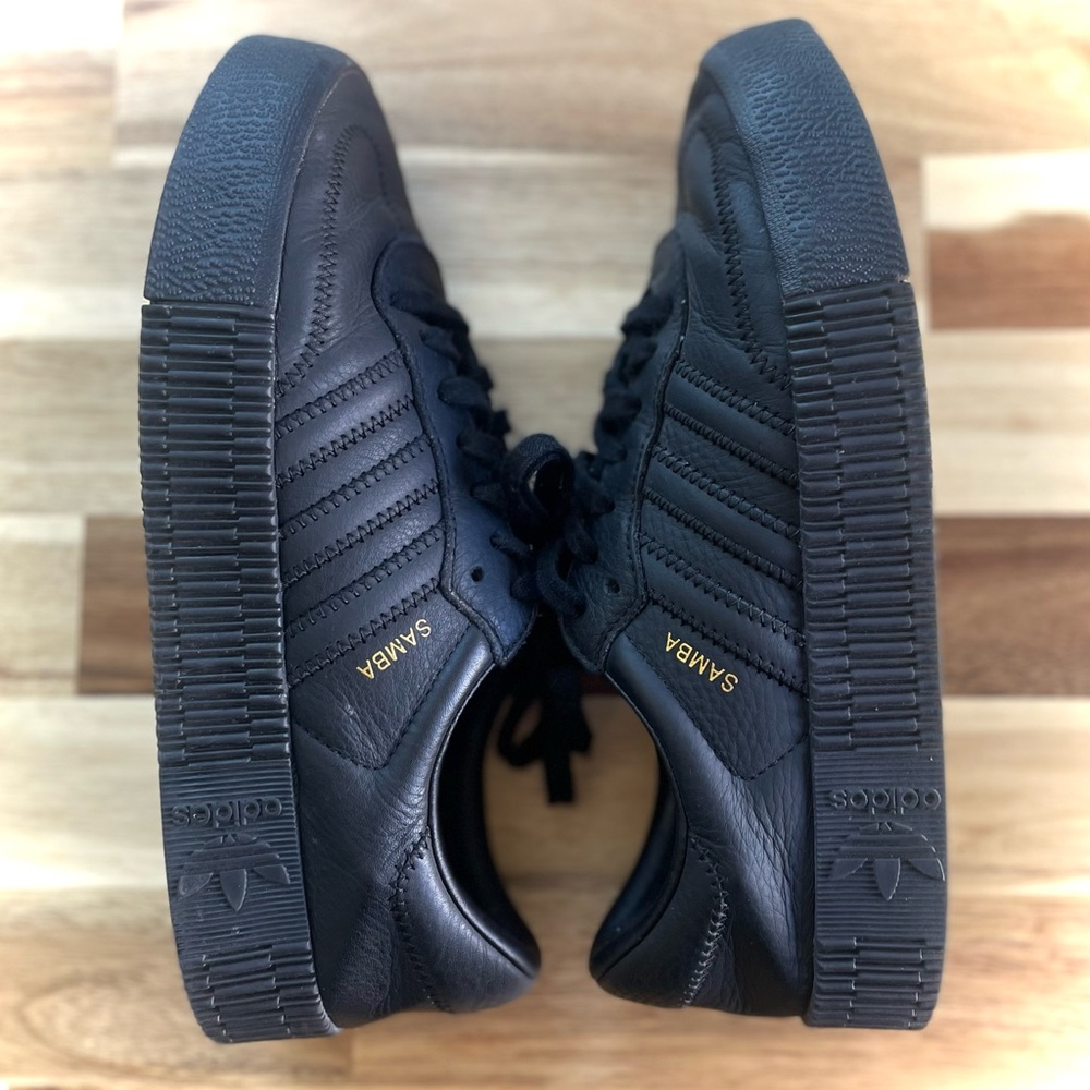 ADIDAS | 7 | Sambarose Samba Leather Black Gum Thick Platform Lace-up Sneakers